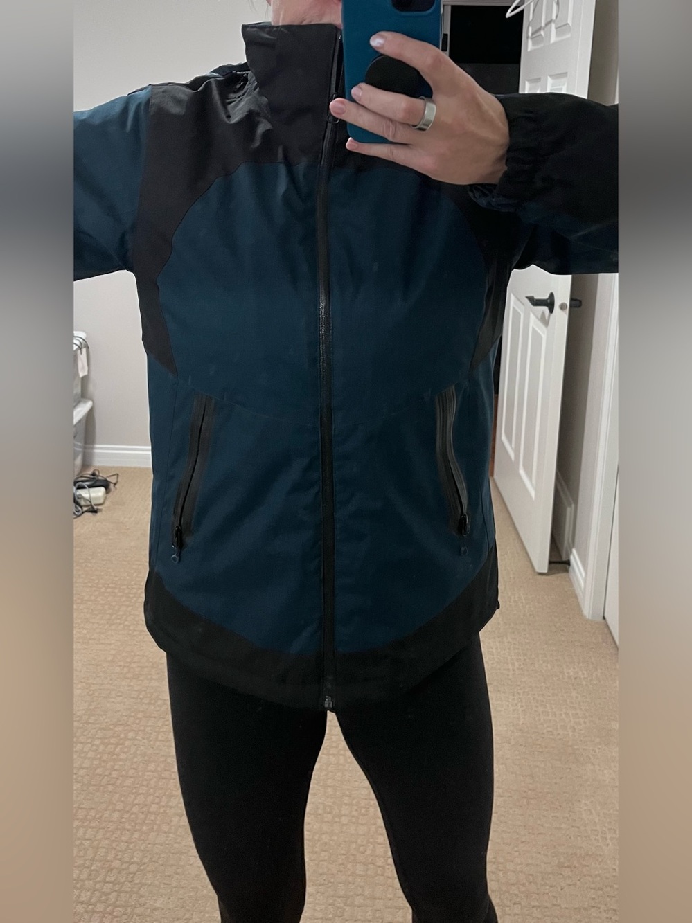 North End Womens Teal and Black Hooded Bomber Jacket